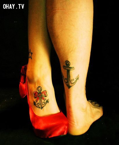 his and hers matching anchor tattoos | sexy couple tattoos | InkedWeddings.com