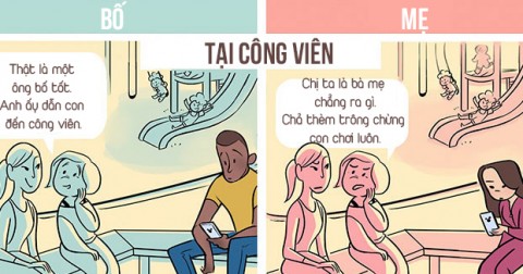 Bộ ảnh minh họa sự khác biệt giữa bố và mẹ theo cách nhìn của xã hội