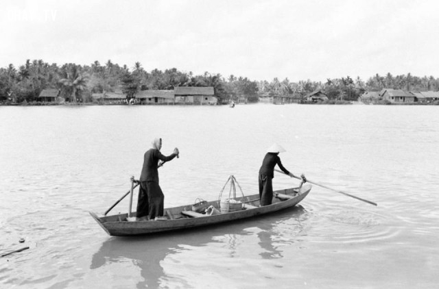Chèo ghe trên sông Bến Tre 1965 Chèo ghe trên sông Bến Tre 1965,Bến Tre xưa,Xứ dừa,hình xưa,ảnh cổ,ảnh lịch sử