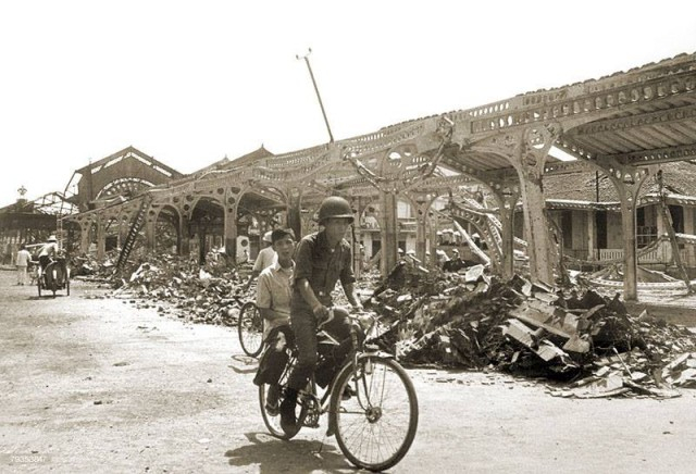 Chợ Trúc Giang bị tàn phá trong trận Mậu Thân 1968 Chợ Trúc Giang bị tàn phá trong trận Mậu Thân 1968,Bến Tre xưa,Xứ dừa,hình xưa,ảnh cổ,ảnh lịch sử