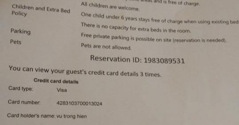 Booking.com xác nhận việc chuyển 100% thông tin thẻ tín dụng cho khách sạn